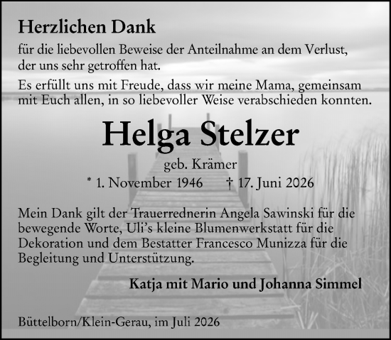 Traueranzeige von Helga Stelzer von Groß-Gerauer Echo
