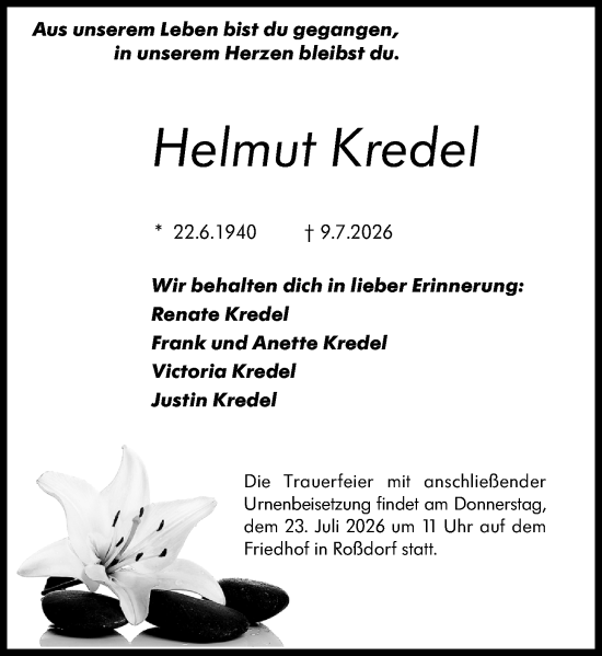Traueranzeige von Helmut Kredel von Darmstädter Echo