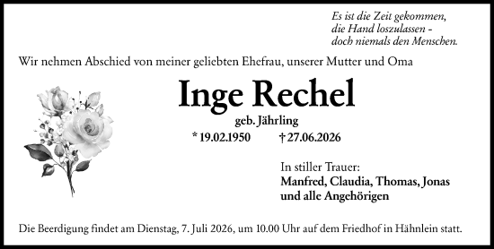 Traueranzeige von Inge Rechel von Darmstädter Echo