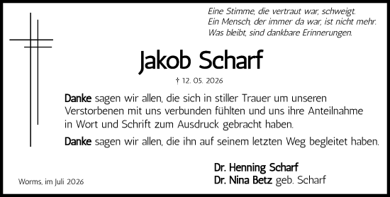 Traueranzeige von Jakob Scharf von Wormser Zeitung