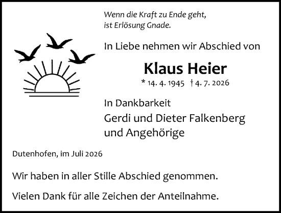 Traueranzeige von Klaus Heier von Wetzlarer Neue Zeitung