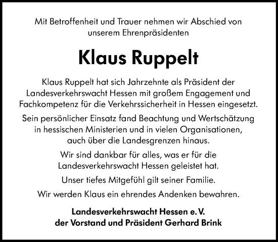 Traueranzeige von Klaus Ruppelt von Wetzlarer Neue Zeitung