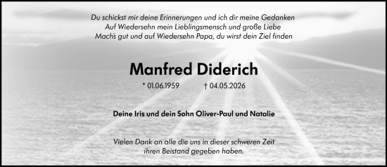 Traueranzeige von Manfred Diderich von Allgemeine Zeitung Mainz