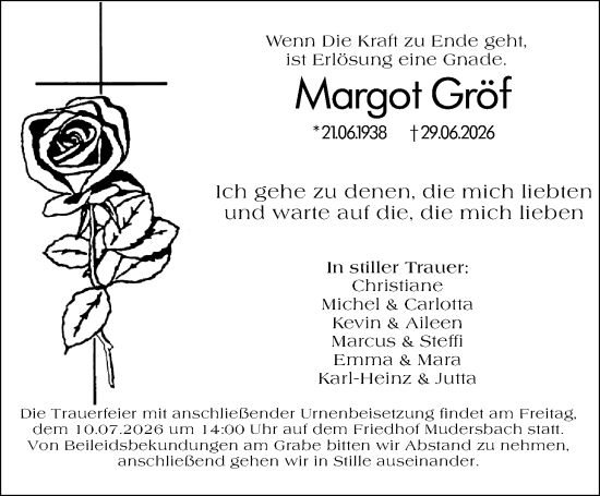 Traueranzeige von Margot Gröf von Wetzlarer Neue Zeitung