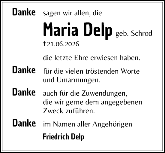 Traueranzeige von Maria Delp von Starkenburger Echo