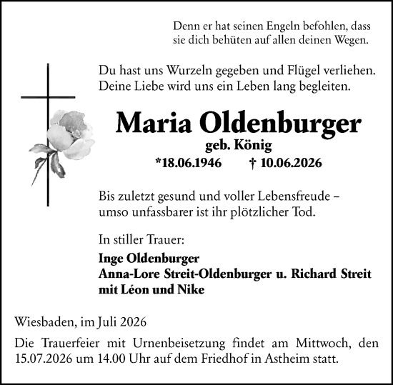 Traueranzeige von Maria Oldenburger von Rüsselsheimer Echo