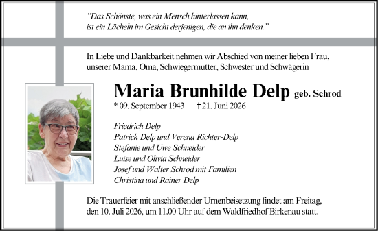 Traueranzeige von Maria Brunhilde Delp von Starkenburger Echo