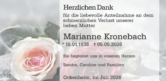 Traueranzeige von Marianne Kronebach von Allgemeine Zeitung Rheinhessen-Nahe