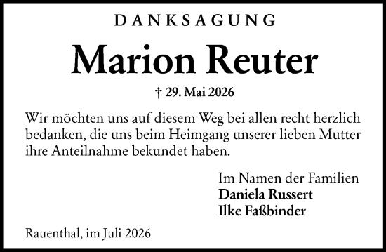 Traueranzeige von Marion Reuter von Rheingau Kurier