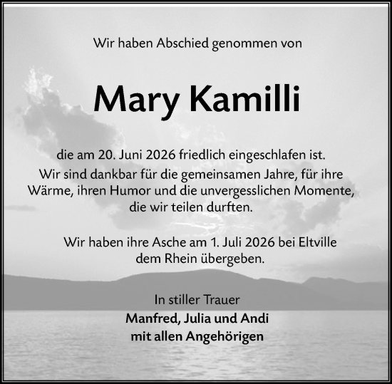 Traueranzeige von Mary Kamilli von Allgemeine Zeitung Mainz