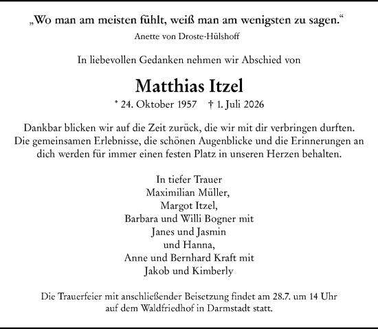 Traueranzeige von Matthias Itzel von Darmstädter Echo