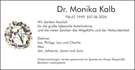 Traueranzeige von Monika Kalb von Starkenburger Echo