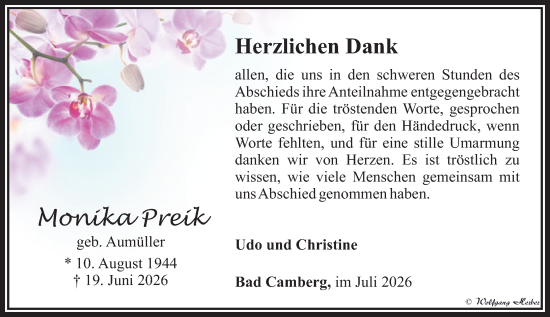Traueranzeige von Monika Preik von Camberger Anzeiger