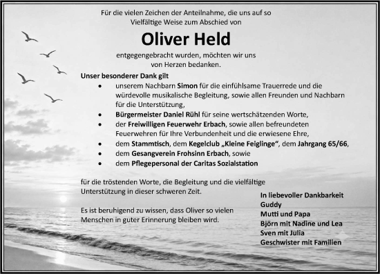Traueranzeige von Oliver Held von Camberger Anzeiger