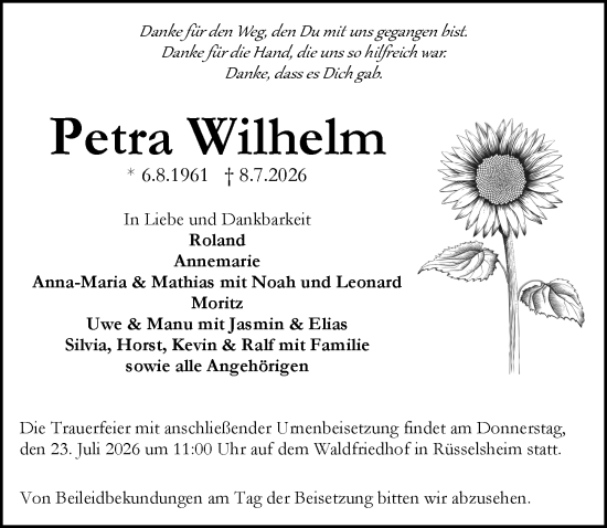Traueranzeige von Petra Wilhelm von Rüsselsheimer Echo