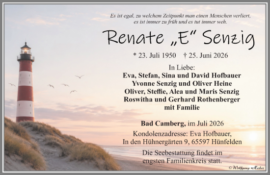 Traueranzeige von Renate Senzig von Camberger Anzeiger