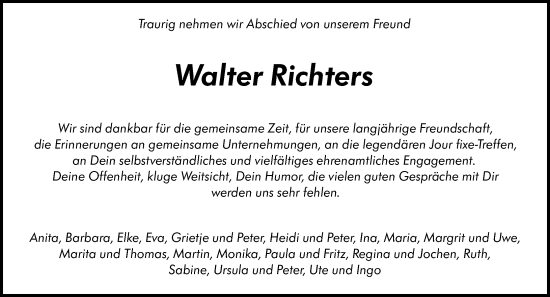 Traueranzeige von Walter Richters von Wiesbadener Kurier