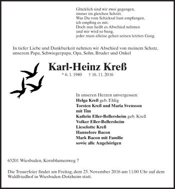 Traueranzeige von Karl-Heinz Kreß 