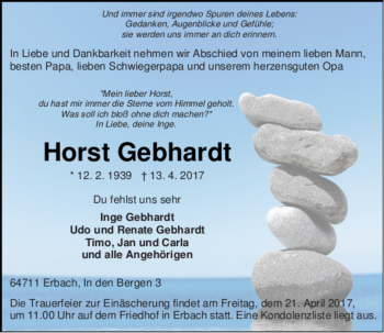 Traueranzeige von Horst Gebhardt von Trauerportal Echo Online