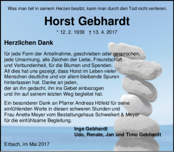 Traueranzeige von Horst Gebhardt von Trauerportal Echo Online
