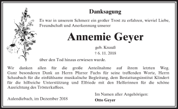 Traueranzeige von Annemie Geyer von 561 Kreisanzeiger