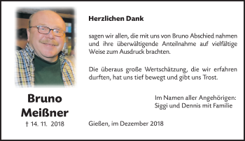 Traueranzeige von Bruno Meißner von 560 Gießener Anzeiger