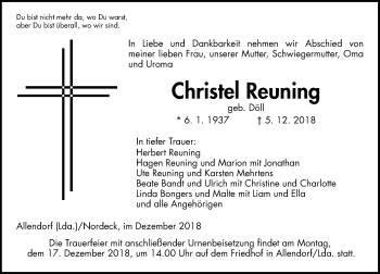 Traueranzeige von Christel Reuning von 560 Gießener Anzeiger