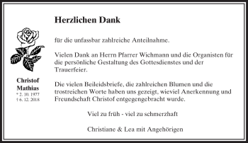 Traueranzeige von Christof Mathias von 582 Camberger Anzeiger