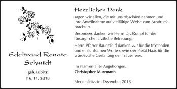 Traueranzeige von Edeltraud Renate Schmidt von 561 Kreisanzeiger