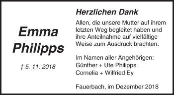Traueranzeige von Emma Philipps von 561 Kreisanzeiger