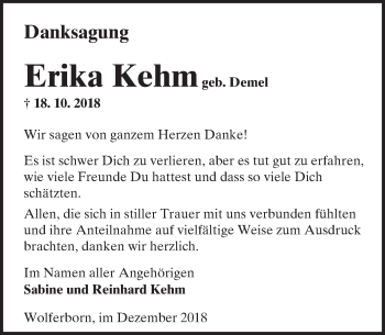 Traueranzeige von Erika Kehm von 561 Kreisanzeiger