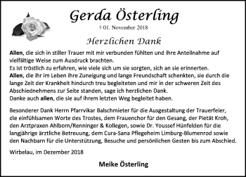 Traueranzeige von Gerda Österling von 206 WT - Weilburger Tageblatt (140)