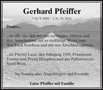 Traueranzeige von Gerhard Pfeiffer von 564 Usinger Anzeiger
