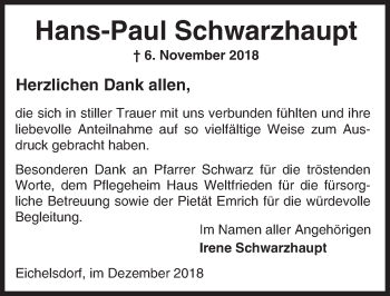 Traueranzeige von Hans-Paul Schwarzhaupt von 561 Kreisanzeiger