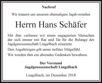 Traueranzeige von Hans Schäfer von VRM Trauer