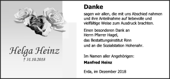 Traueranzeige von Helga Heinz von 201 WNZ - Wetzlarer Neue Zeitung (110)