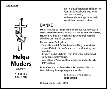Traueranzeige von Helga Muders von VRM Trauer