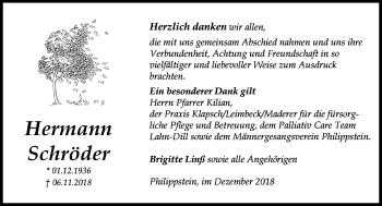 Traueranzeige von Hermann Schröder von 201 WNZ - Wetzlarer Neue Zeitung (110)