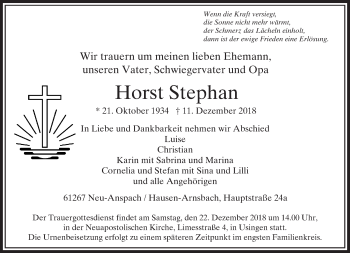 Traueranzeige von Horst Stephan von 564 Usinger Anzeiger