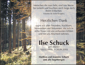 Traueranzeige von Ilse Schuck von 561 Kreisanzeiger