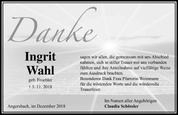 Traueranzeige von Ingrit Wahl von VRM Trauer
