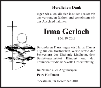 Traueranzeige von Irma Gerlach von 561 Kreisanzeiger