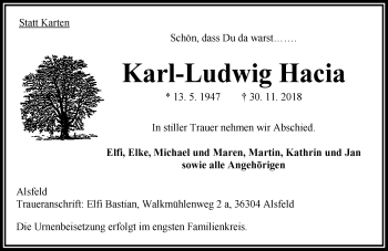 Traueranzeige von Karl-Ludwig Hacia von VRM Trauer