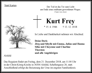 Traueranzeige von Kurt Frey von VRM Trauer