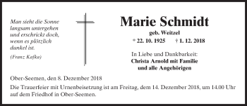 Traueranzeige von Marie Schmidt von 561 Kreisanzeiger