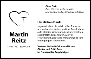 Traueranzeige von Martin Reitz von 560 Gießener Anzeiger