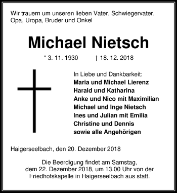 Traueranzeige von Michael Nietsch von 202 Dill Block (120)