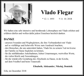 Traueranzeige von Vlado Flegar von VRM Trauer