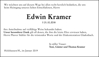 Traueranzeige von Edwin Kramer von 205 HA - Hinterländer Anzeiger (130)