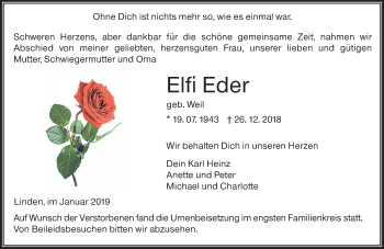 Traueranzeige von Elfi Eder von 560 Gießener Anzeiger